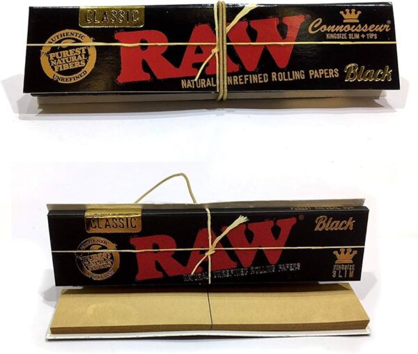 RAW Black Connoisseur With Roach Tips King Size Slim - Image 3